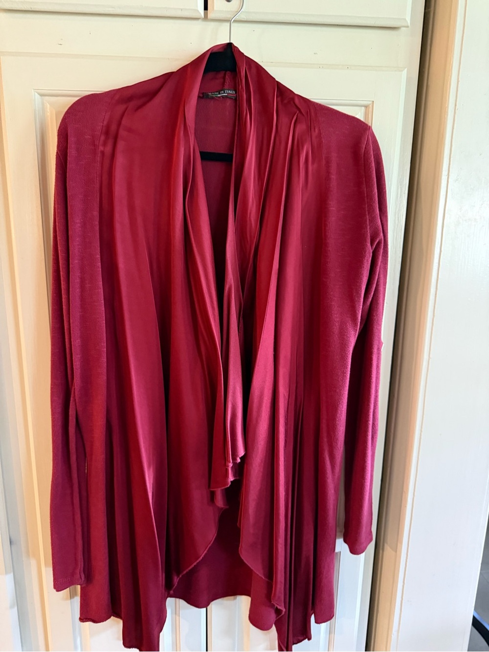 Draped Open-Front Cardigan Sweater - Raspberry